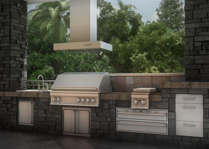 ZLINE 36 In. Ducted Outdoor Island Mount Range Hood in Stainless Steel, KECOMi-304-36