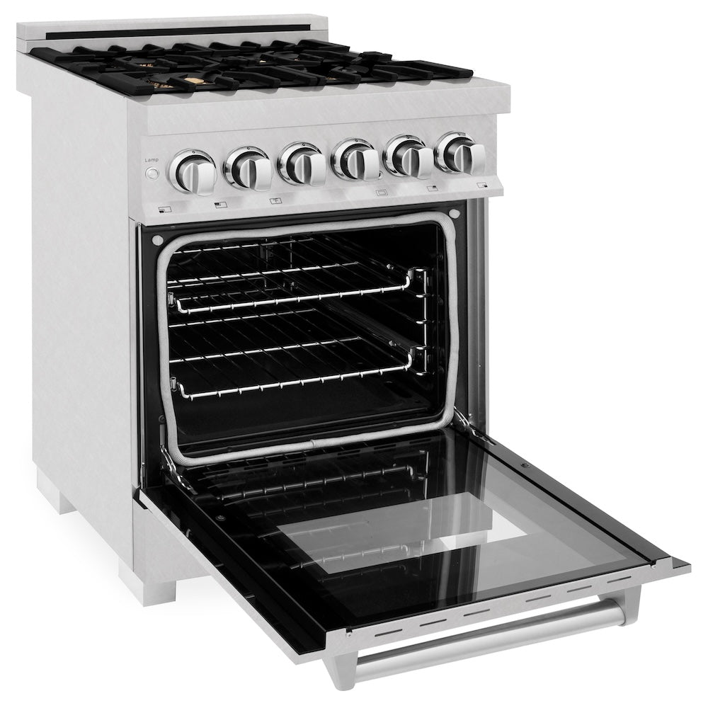 ZLINE 24 in. 2.8 cu. ft. Legacy Dual Fuel Range with Gas Cooktop and Electric Convection Oven in Satin Stainless Steel with 4 Brass Burners (RAS-SN-BR-24)