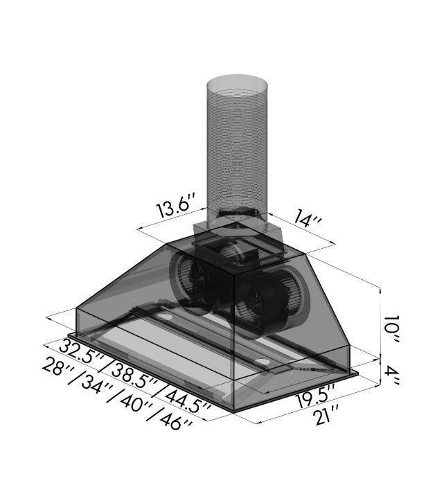 ZLINE 40 in. Remote Dual Blower Stainless Range Hood Insert, 721-RD-40