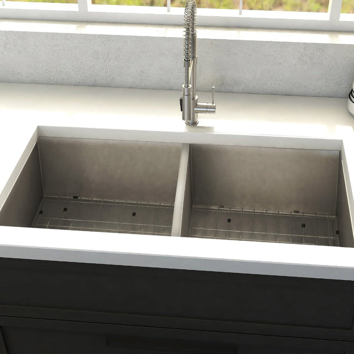 ZLINE 33 in. Anton Undermount Double Bowl Stainless Steel Kitchen Sink with Bottom Grid (SR50D-33)