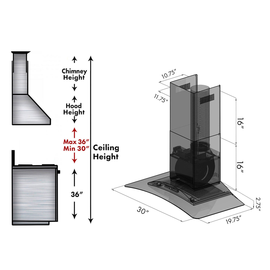 ZLINE 30" Convertible Vent Wall Mount Range Hood in Stainless Steel &amp; Glass (KZ-30)