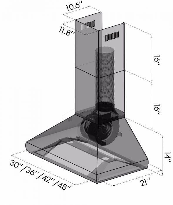 ZLINE 36 in. Professional Convertible Vent Wall Mount Range Hood in Stainless Steel with Crown Molding, 587CRN-36