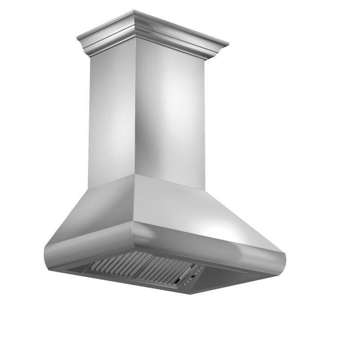 ZLINE 36 in. Professional Convertible Vent Wall Mount Range Hood in Stainless Steel with Crown Molding, 587CRN-36