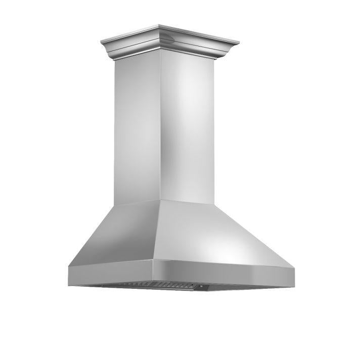 ZLINE 30 in. Professional Convertible Vent Wall Mount Range Hood in Stainless Steel with Crown Molding, 597CRN-30