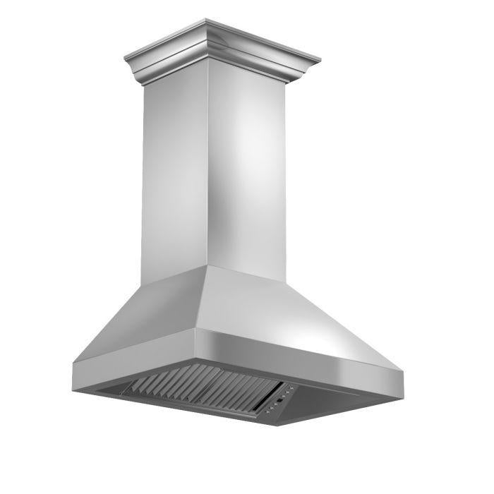 ZLINE 30 in. Professional Convertible Vent Wall Mount Range Hood in Stainless Steel with Crown Molding, 597CRN-30