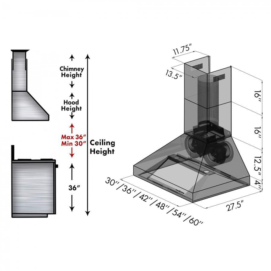 ZLINE 30 in. Professional Convertible Vent Wall Mount Range Hood in Stainless Steel, 697-30