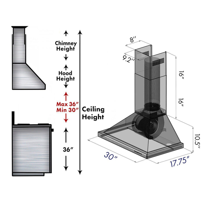 ZLINE 30" Convertible Vent Wall Mount Range Hood in Stainless Steel
