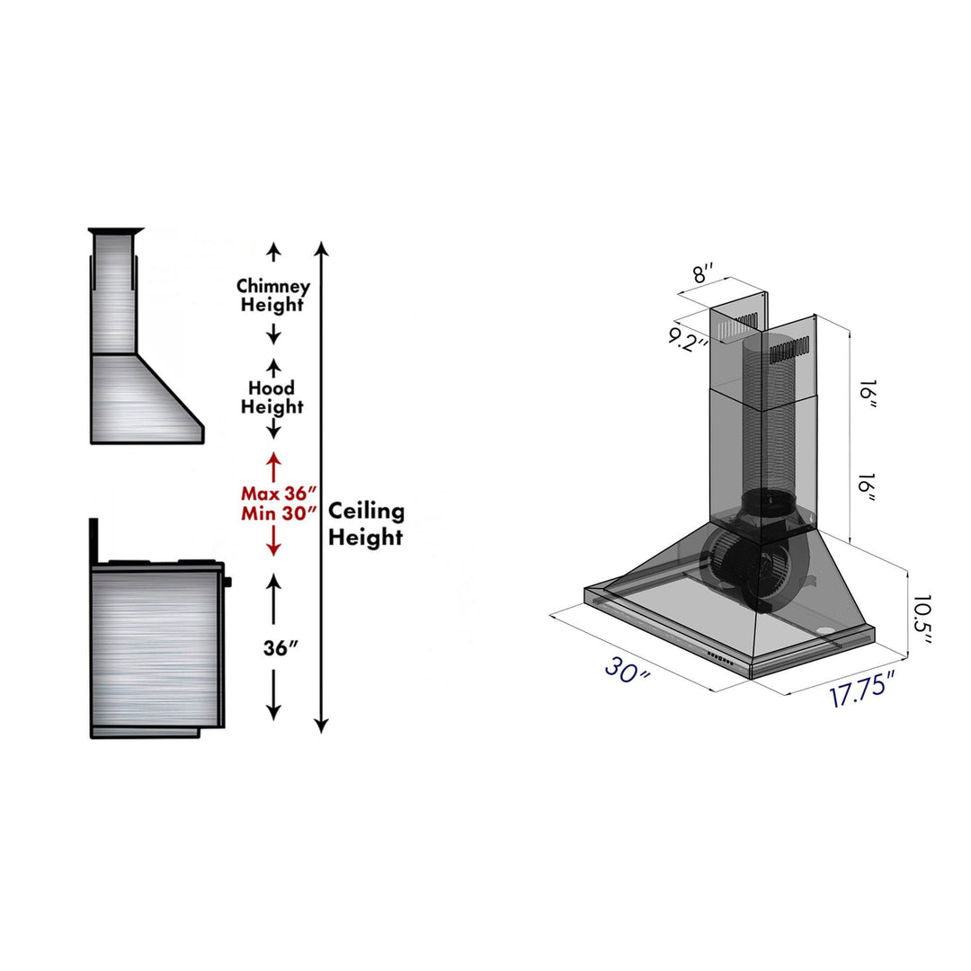 ZLINE 30" Convertible Vent Wall Mount Range Hood in Stainless Steel