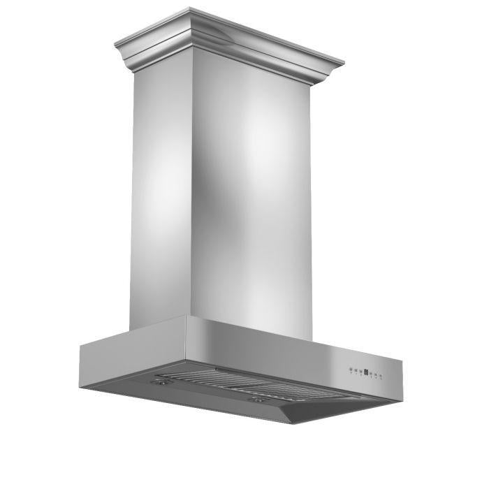 ZLINE 30 In. Convertible Professional Wall Mount Range Hood in Stainless Steel with Crown Molding, KECOMCRN-30