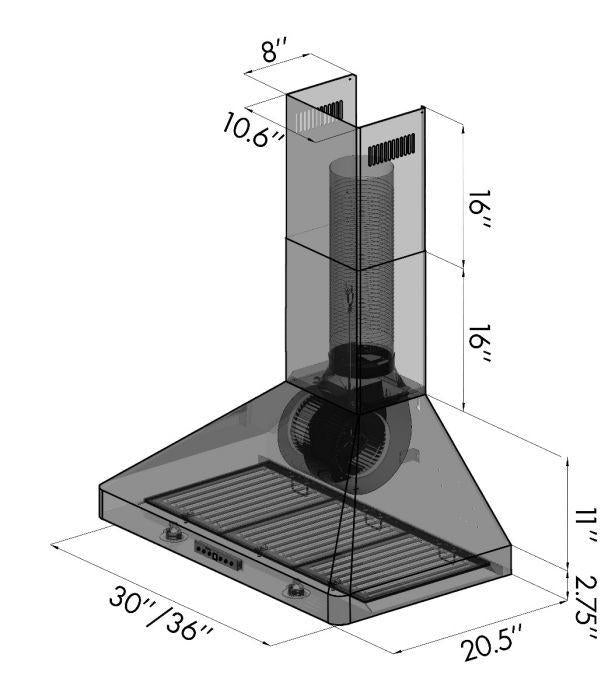 ZLINE 30 in. Stainless Steel Indoor Wall Range Hood, KF2-30