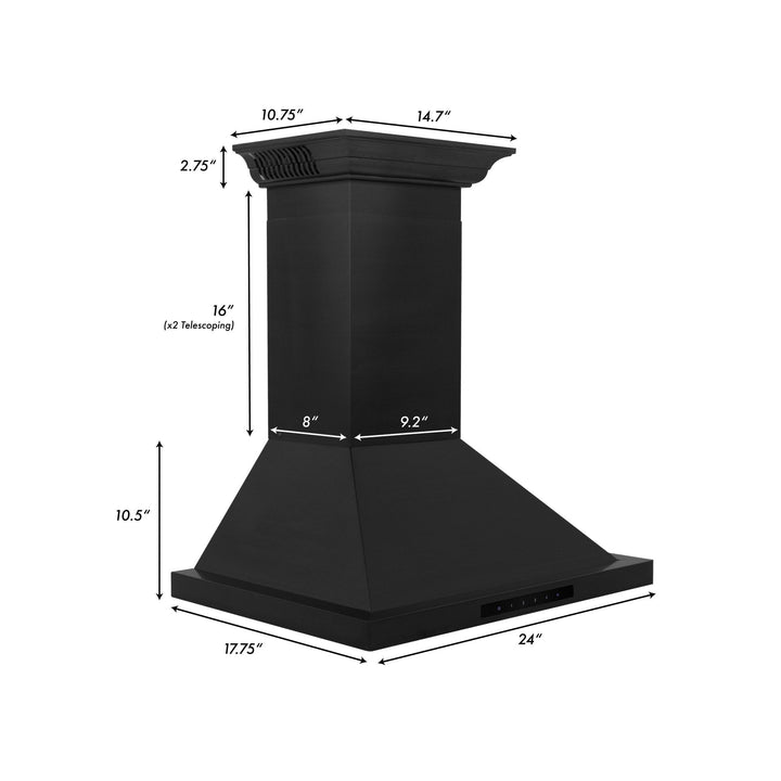 ZLINE 30” Wall Mount Range Hood in Black Stainless Steel W/ CrownSound