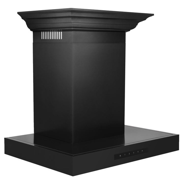 ZLINE 30 in. Convertible Vent Wall Mount Range Hood in Black Stainless Steel with Crown Molding, BSKENCRN-30