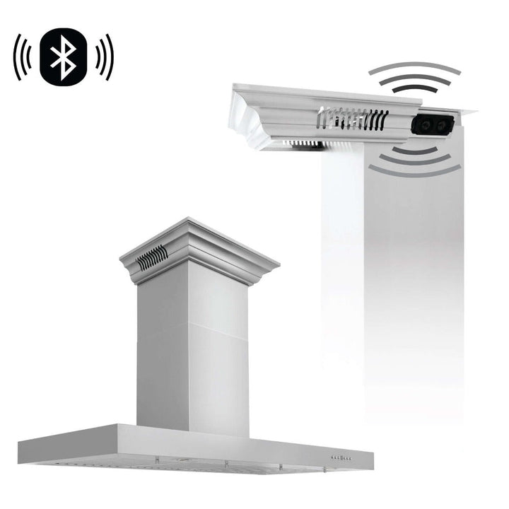 42" ZLINE CrownSound™Ducted Vent Wall Mount Range Hood in Stainless Steel with Built-in Bluetooth Speakers (KECRN-BT-42)