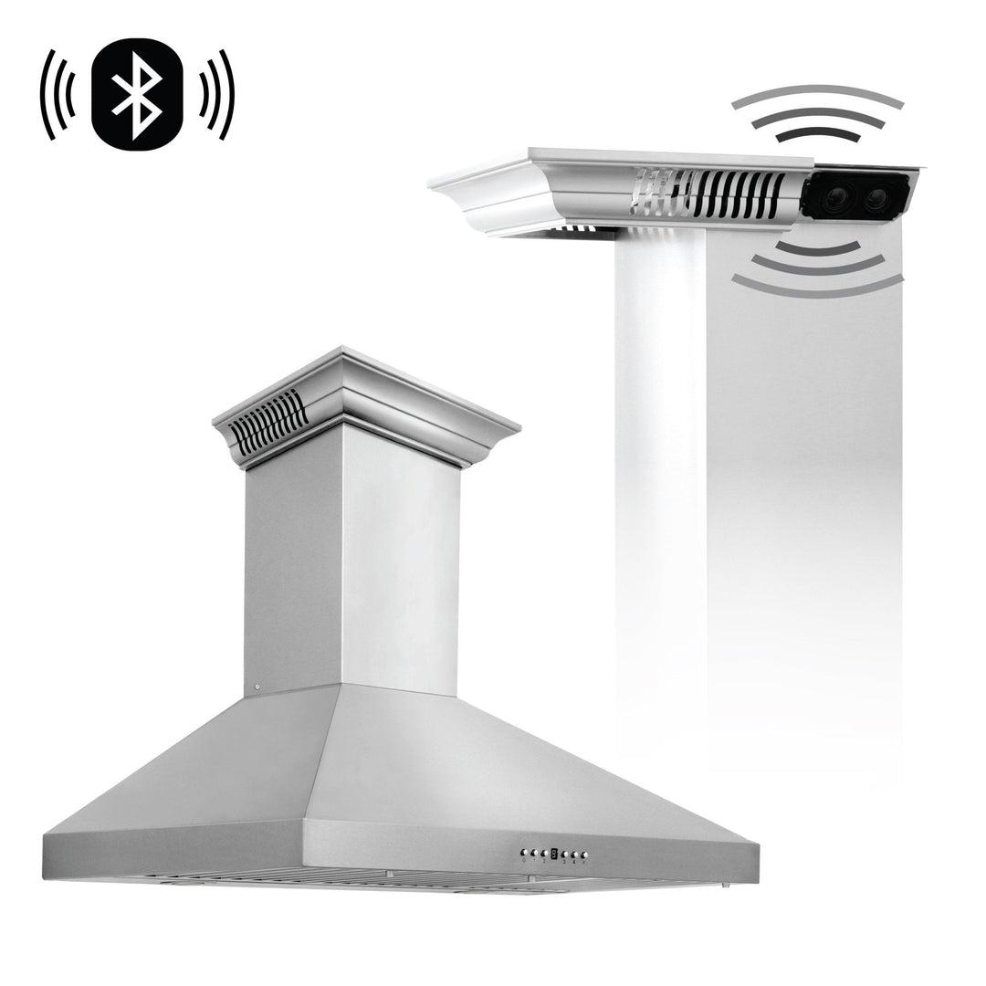 48" ZLINE CrownSound™Ducted Vent Wall Mount Range Hood in Stainless Steel with Built-in Bluetooth Speakers (KL3CRN-BT-48)