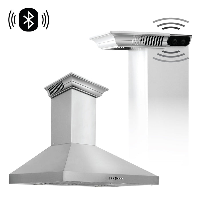 48" ZLINE CrownSound™Ducted Vent Wall Mount Range Hood in Stainless Steel with Built-in Bluetooth Speakers (KL3CRN-BT-48)