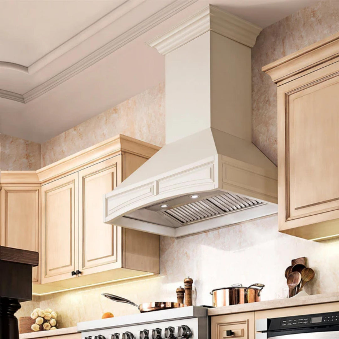 ZLINE 30" &amp; 36" Wooden Wall Mount Range Hoods with Dual Remote Blower in Cottage White