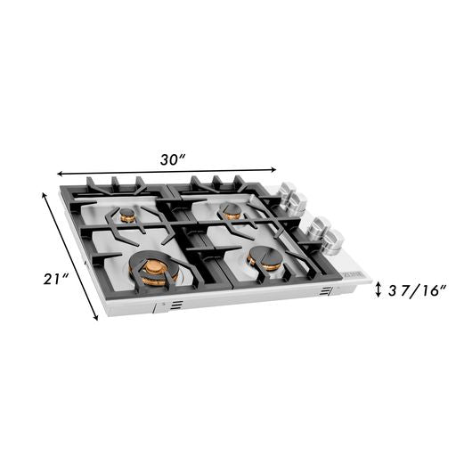 ZLINE 30" Dropin Gas Stovetop 4 Gas Brass Burners Stainless Steel
