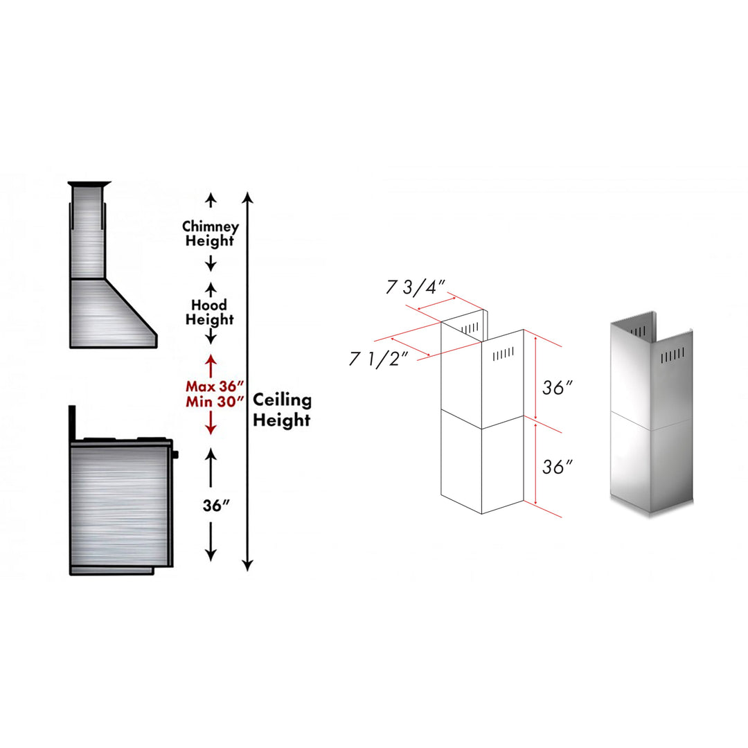 ZLINE 2-36 in. Chimney Extensions for 10 ft. to 12 ft. Ceilings (2PCEXT-ALP100WL)