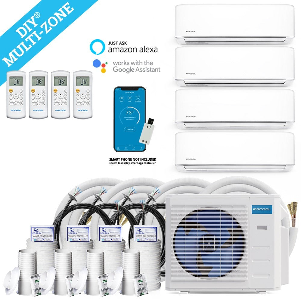 MRCOOL DIY Mini Split - 42,000 BTU 4 Zone Ductless Air Conditioner and Heat Pump with 25 ft. Install Kit, DIYM436HPW02C84