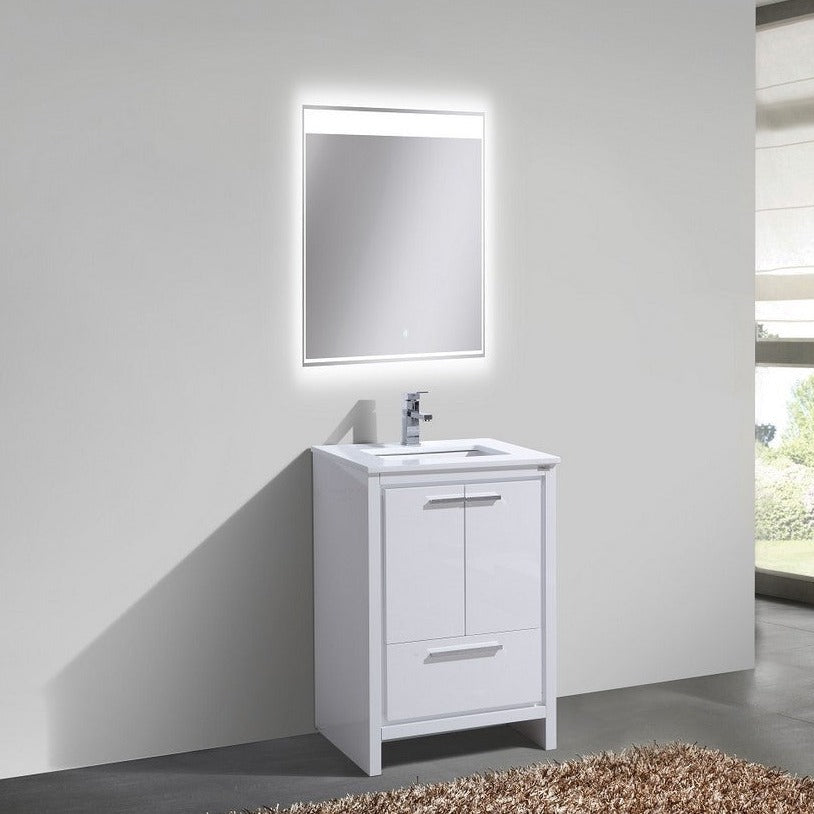 KubeBath Dolce 24″ High Gloss White Modern Bathroom Vanity with White Quartz Counter-Top AD624GW