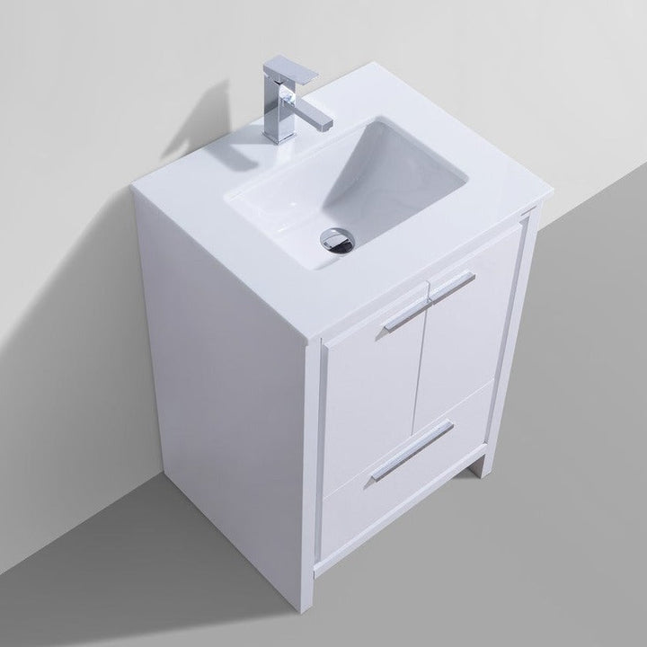 KubeBath Dolce 24″ High Gloss White Modern Bathroom Vanity with White Quartz Counter-Top AD624GW