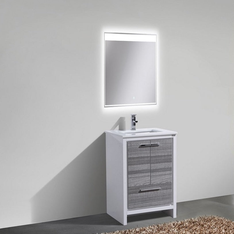 KubeBath Dolce 24″ Ash Gray Modern Bathroom Vanity with White Quartz Counter-Top AD624HG