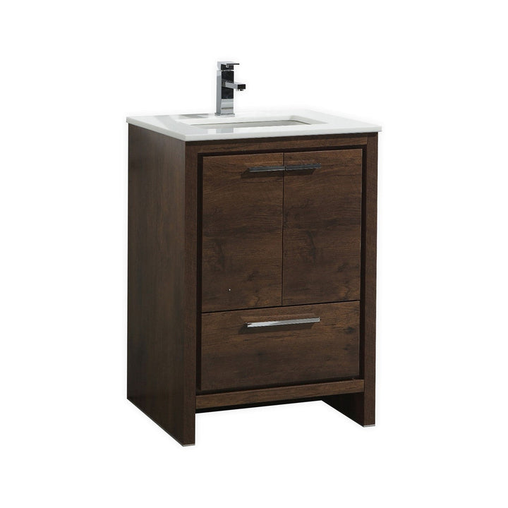 KubeBath Dolce 24″ Rose Wood Modern Bathroom Vanity with White Quartz Counter-Top AD624RW