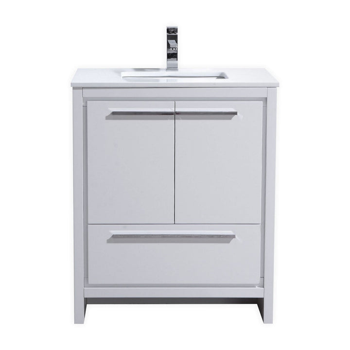 KubeBath Dolce 30″ High Gloss White Modern Bathroom Vanity with White Quartz Counter-Top AD630GW