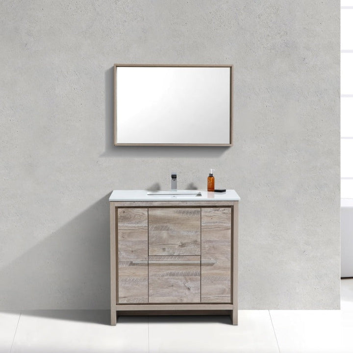 KubeBath Dolce 36″ Nature Wood  Modern Bathroom Vanity with White Quartz Counter-Top AD636NW