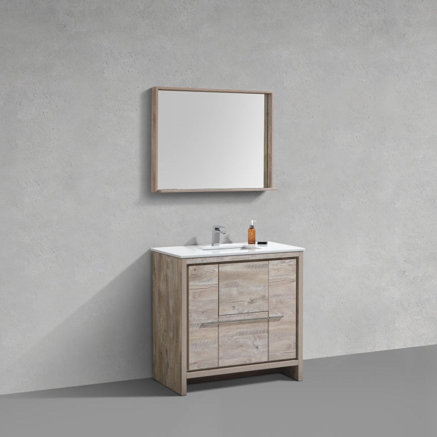 KubeBath Dolce 36″ Nature Wood  Modern Bathroom Vanity with White Quartz Counter-Top AD636NW