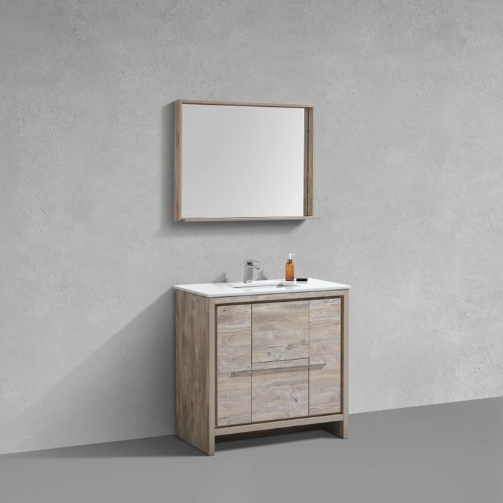 KubeBath Dolce 36″ Nature Wood  Modern Bathroom Vanity with White Quartz Counter-Top AD636NW