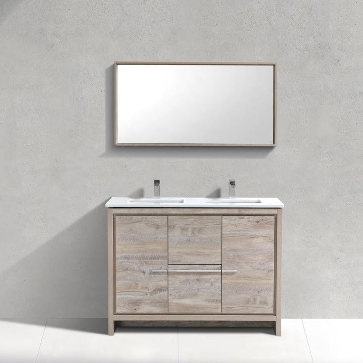 KubeBath Dolce 48″ Double Sink Nature Wood  Modern Bathroom Vanity with White Quartz Counter-Top AD648DNW