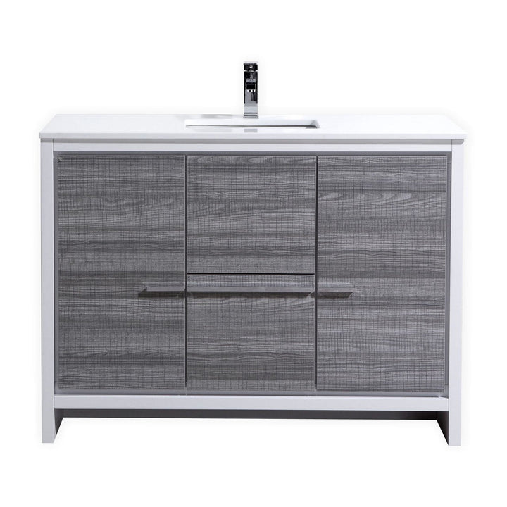 KubeBath Dolce 48″ Ash Gray Modern Bathroom Vanity with White Quartz Counter-Top AD648SHG