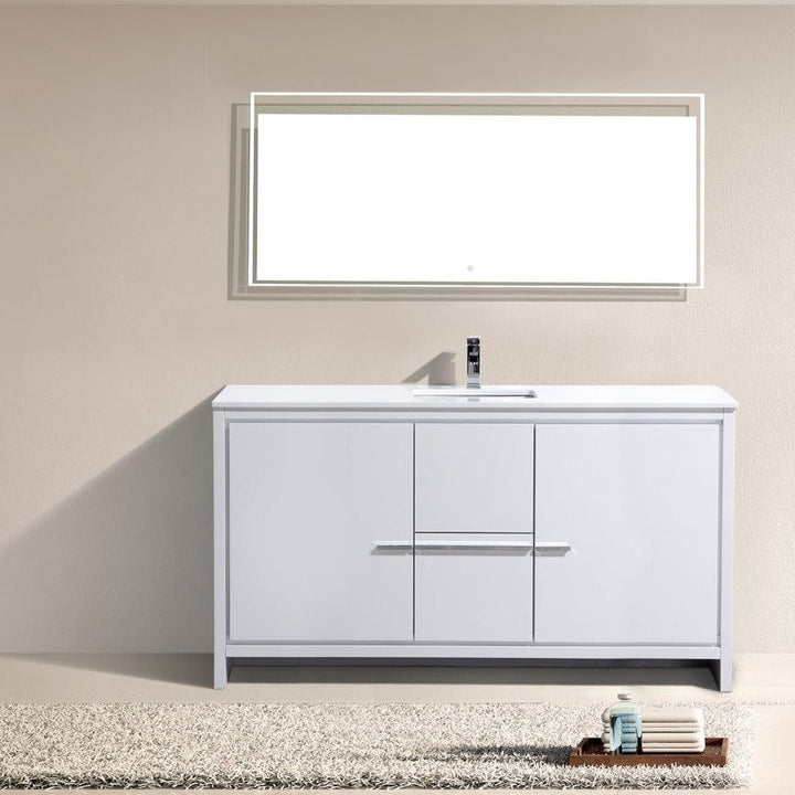 KubeBath Dolce 60″ High Gloss White Modern Bathroom Vanity with White Quartz Counter-Top AD660SGW