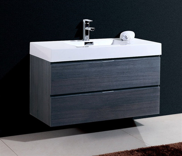 KubeBath Bliss 40" Gray Oak Wall Mount Modern Bathroom Vanity BSL40-GO