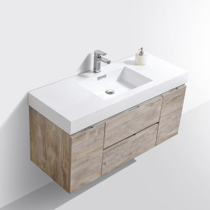 KubeBath Bliss 48" Nature Wood Wall Mount Modern Bathroom Vanity BSL48-NW