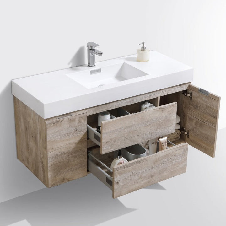 KubeBath Bliss 48" Nature Wood Wall Mount Modern Bathroom Vanity BSL48-NW