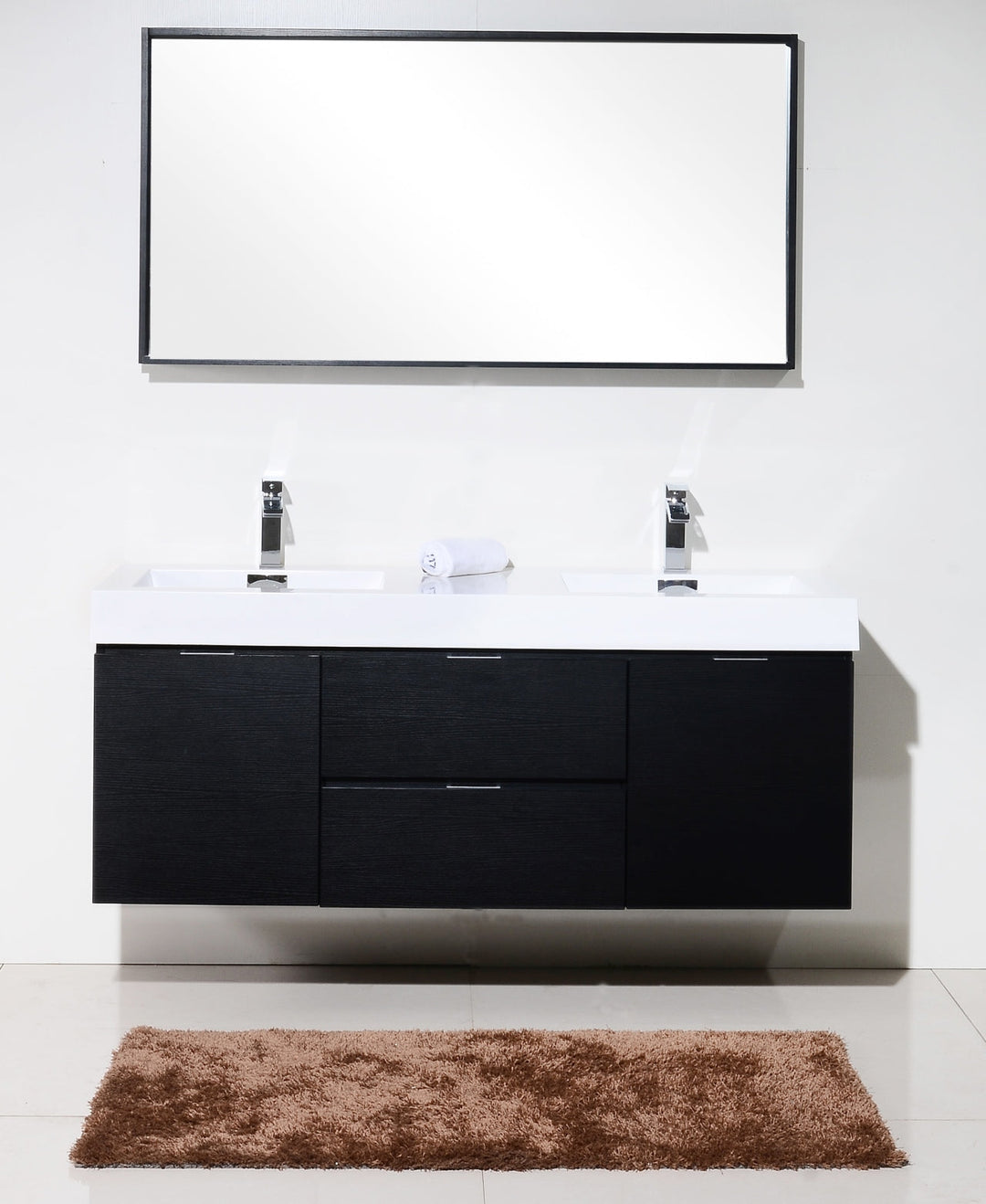 KubeBath Bliss 60" Double  Sink Black Wall Mount Modern Bathroom Vanity BSL60D-BK