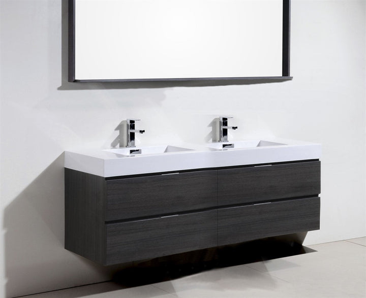 KubeBath Bliss 72" Double Sink Gray Oak Wall Mount Modern Bathroom Vanity BSL72D-GO