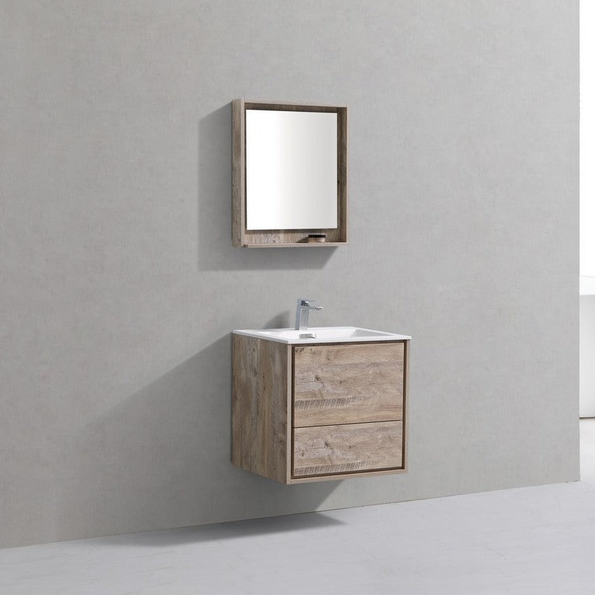 KubeBath DeLusso 24" Nature Wood Wall Mount Modern Bathroom Vanity DL24-NW