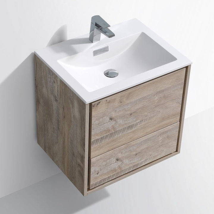 KubeBath DeLusso 24" Nature Wood Wall Mount Modern Bathroom Vanity DL24-NW