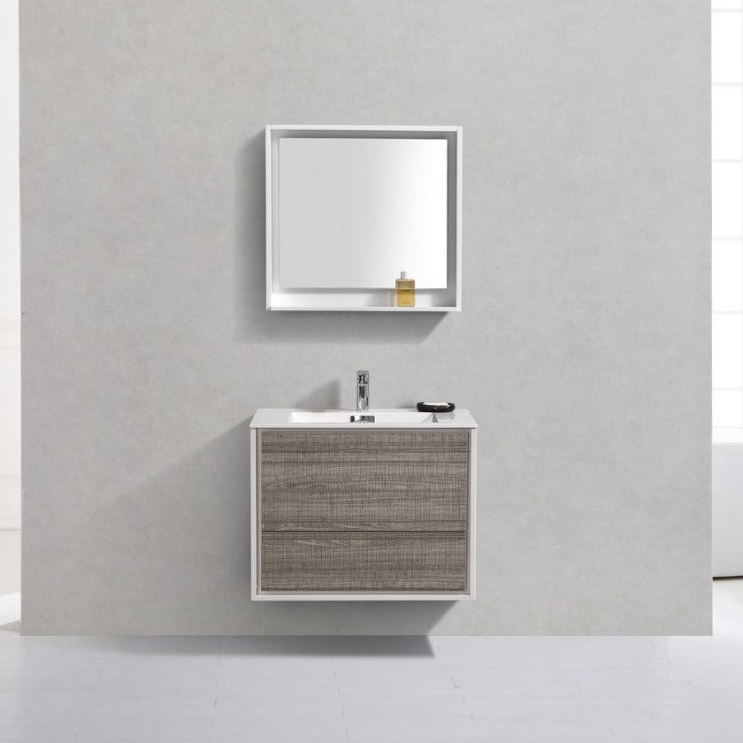 KubeBath DeLusso 30"  Ash Gray Wall Mount Modern Bathroom Vanity DL30-HGASH