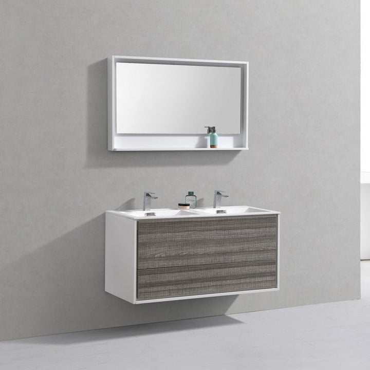 KubeBath DeLusso 48" Double Sink  Ash Gray Wall Mount Modern Bathroom Vanity DL48D-HGASH