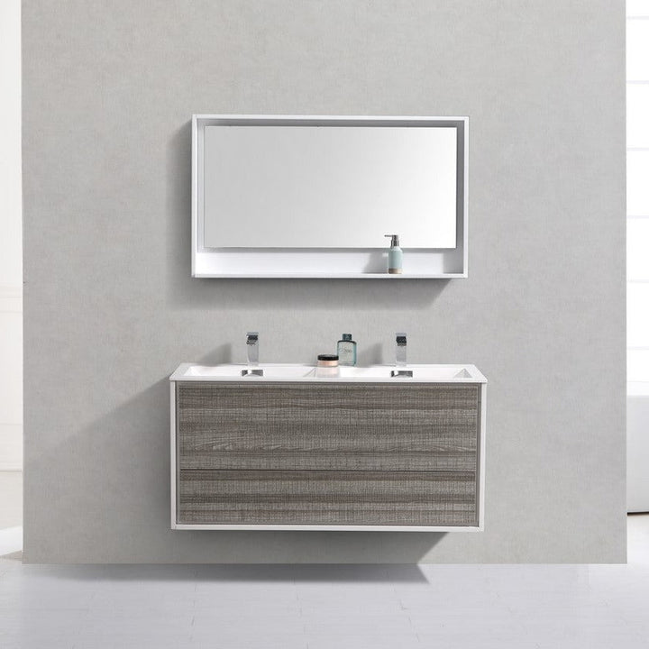 KubeBath DeLusso 48" Double Sink  Ash Gray Wall Mount Modern Bathroom Vanity DL48D-HGASH