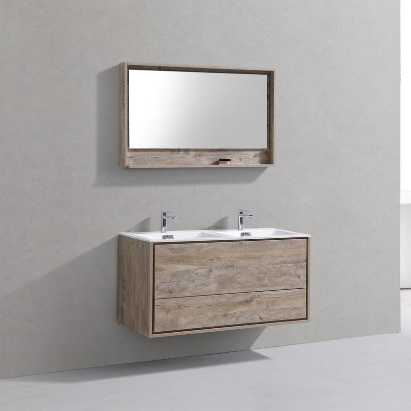 KubeBath DeLusso 48" Double Sink Nature Wood Wall Mount Modern Bathroom Vanity DL48D-NW