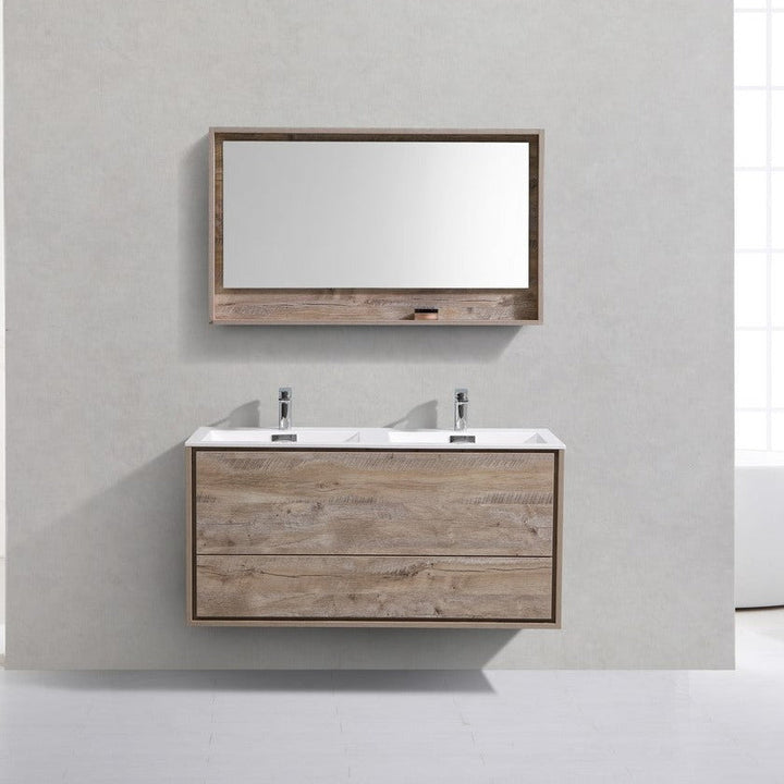 KubeBath DeLusso 48" Double Sink Nature Wood Wall Mount Modern Bathroom Vanity DL48D-NW