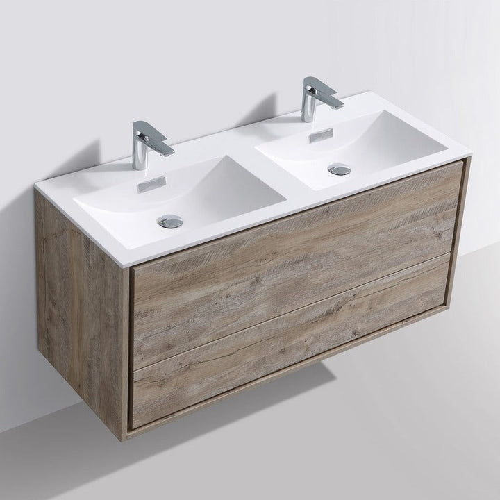 KubeBath DeLusso 48" Double Sink Nature Wood Wall Mount Modern Bathroom Vanity DL48D-NW