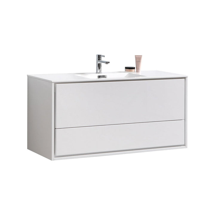 KubeBath DeLusso 48" Single Sink High Glossy White Wall Mount Modern Bathroom Vanity DL48S-GW