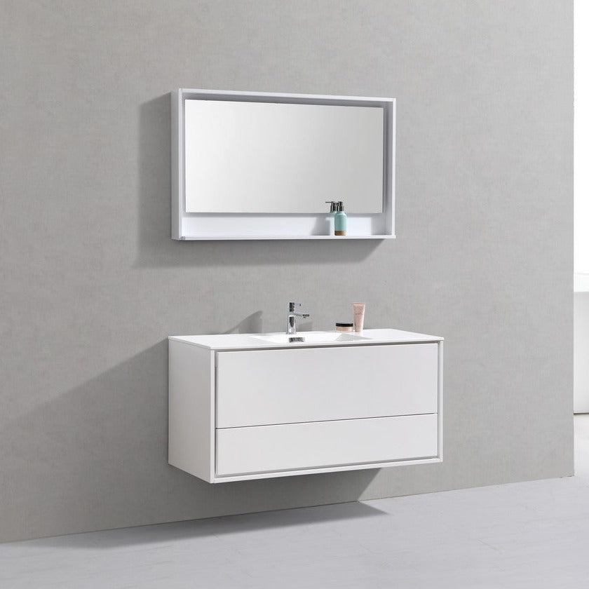 KubeBath DeLusso 48" Single Sink High Glossy White Wall Mount Modern Bathroom Vanity DL48S-GW