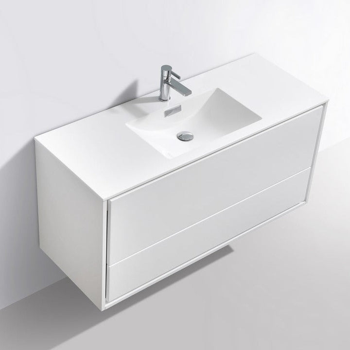 KubeBath DeLusso 48" Single Sink High Glossy White Wall Mount Modern Bathroom Vanity DL48S-GW